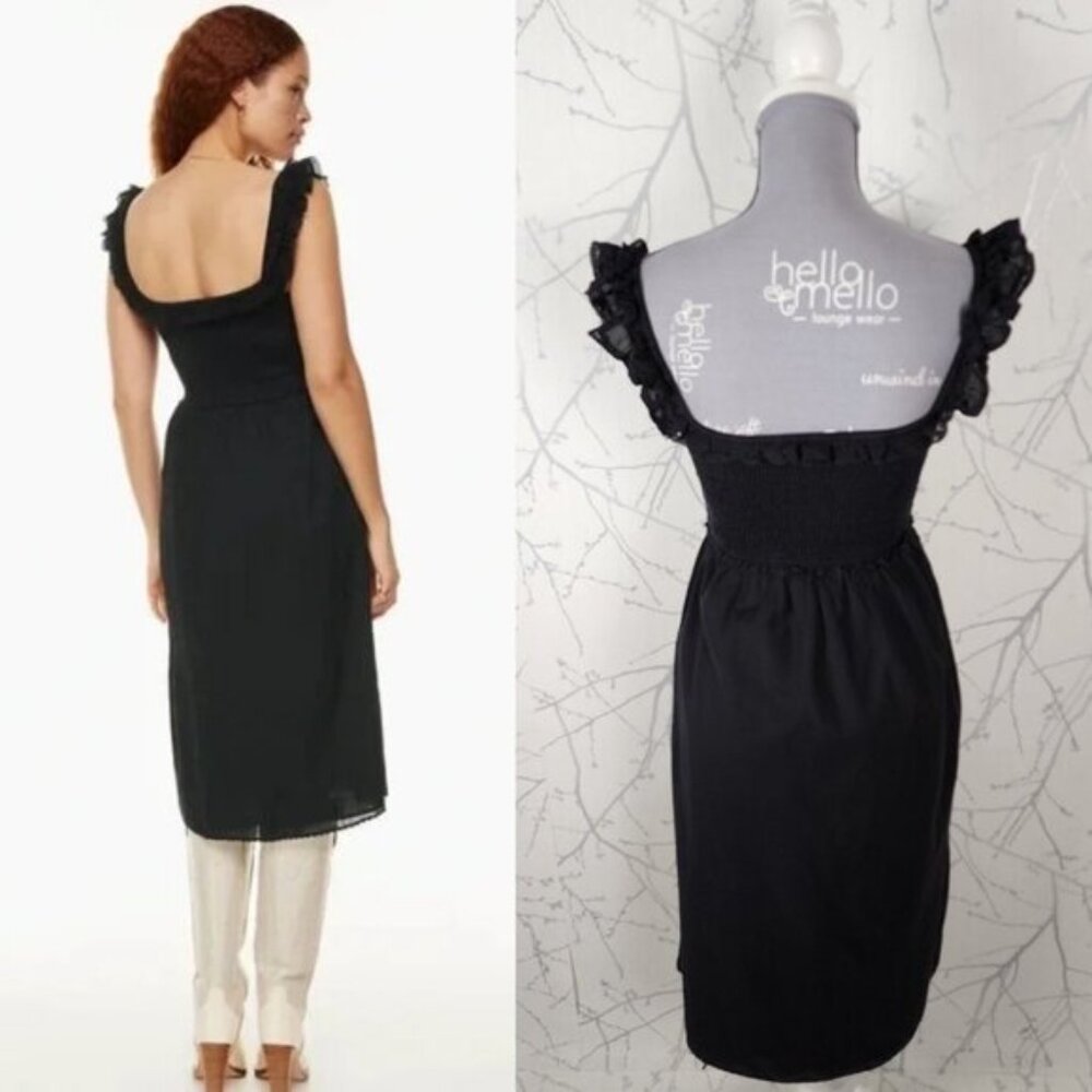 Wilfred Black Organic Cotton Smocked Reminisce Midi Dress View 4